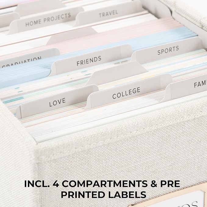 Decorative Photo Storage Box - Sturdy Linen Organizer Holds 850 4x6 Photos | Organizer with Dividers Stores Up to 850 Pictures - Portable Scrapbook Storage Containers with Lid - Image 4
