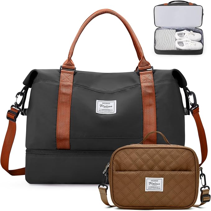 Weekender Bags for Women,Personal Item Travel Bag with Shoes Compartment | Overnight Travel Duffel Bag with Grid Toiletry Bag,Carry-On Bag by SYCNB