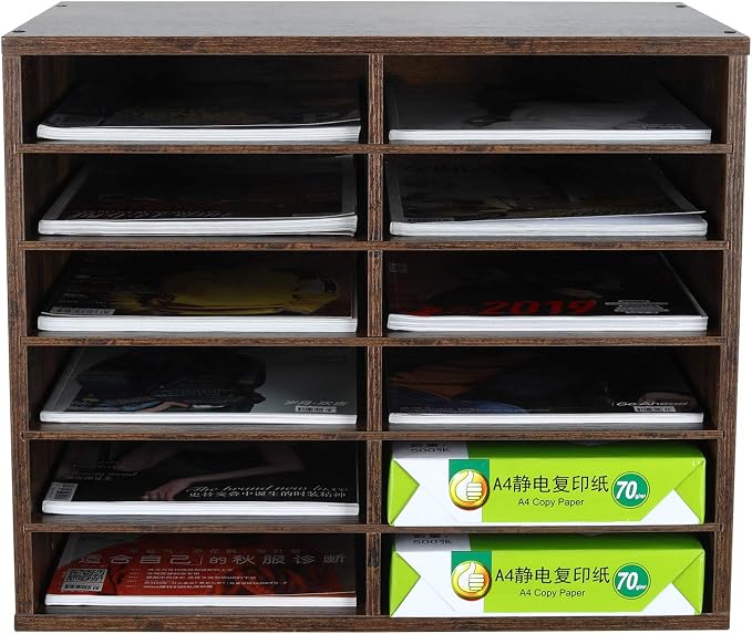 EasyPAG 12 Compartments Wooden Literature Organizer with Adjustable Shelves, 6000 Sheets Capacity Paper Organizer, Classroom Mailbox and Mail Sorter for Teachers and Office, Archaize - Image 3