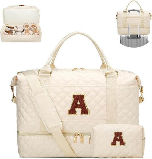 Personalized Gifts for Women Weekender Duffle Bags(Beige,A) | Monogrammed Gifts for Women-Overnight Bags with Toiletry Bag-Weekender Bags with Shoe Compartment for Travel by Unknown