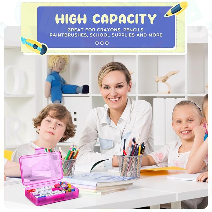 Zhehao 40 Pack Plastic Pencil Box Bulk, Hard Case for Kids,Pink | Clear Lid Cases for School Supplies, 3 Compartment Organizer, Hard Plastic Utility Holder with Pens Brushes, Classroom Use - Image 7