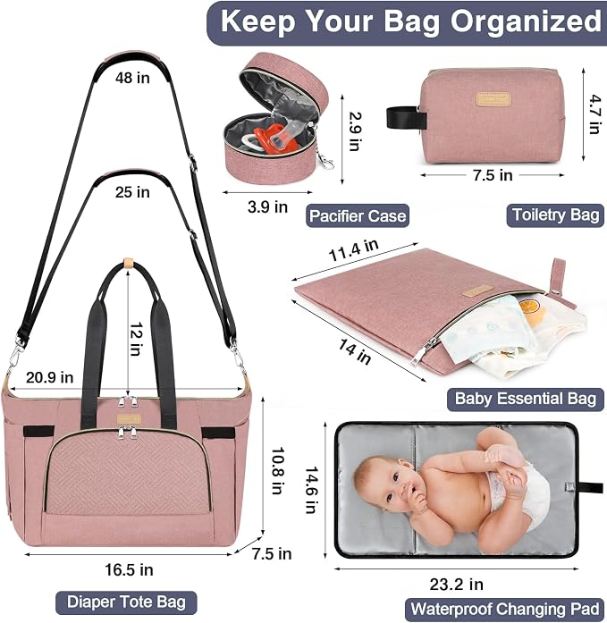 Diaper Bag Tote for Baby 7PCS, Large Mommy Bag with Portable Changing Pad | Multifunctional Hospital Bags for Labor and Delivery with Pacifier Case and Organizer Pouches,Travel Baby Bag for Boy Girl - Image 3