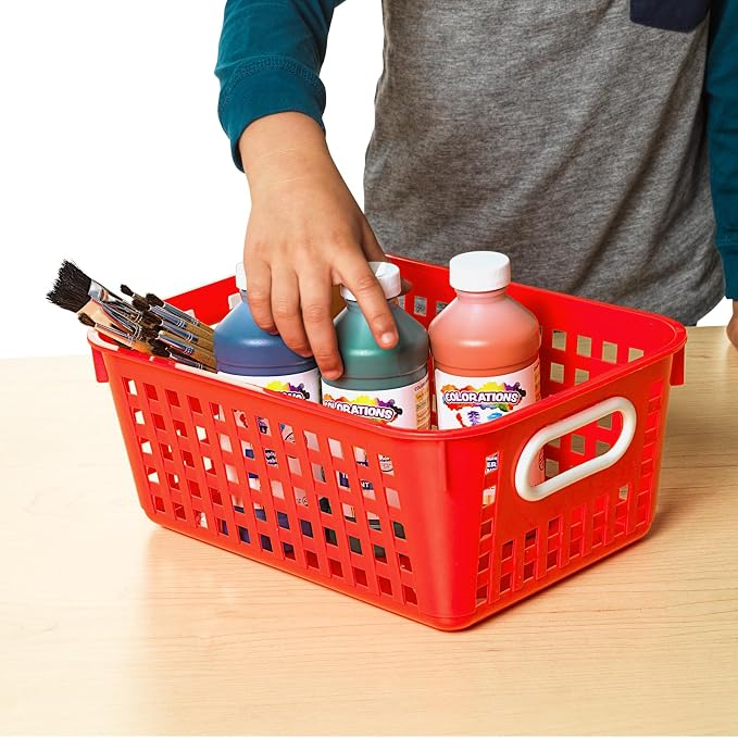 Really Good Stuff Medium Plastic Book Baskets, 11" by 7.5" by 4.5", 6-Pack | Rainbow Group Colors, Versatile Storage Solution for Classroom, Home, & Office - Image 6