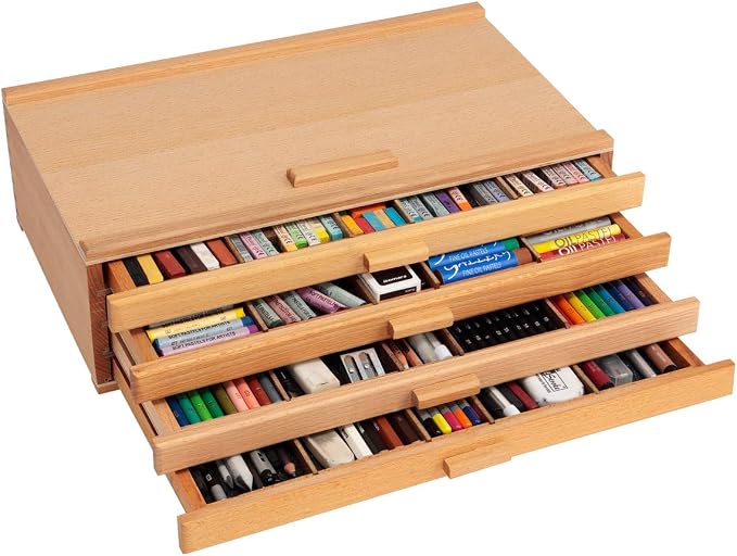 Cezanne Creative Mark Pastel Storage Box, 4-Drawer Wooden Art & Craft Supplies Organizer, Birch Wood, Brown - Image 4