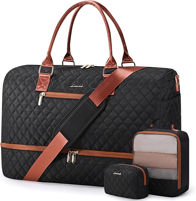 LOVEVOOK Travel Duffle Bag for Women, Weekender Overnight Bag with Shoe Compartment, Carry on Bag with Toiletry Bag, Gym Duffel Bag with Wet Pocket, Hospital Bags for Labor and Delivery 3 Pcs Set by LOVEVOOK