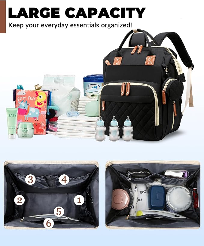 Diaper Bag with Changing Station, Waterproof 3 in 1 Diaper Backpack with Foldable Changing Pad, Insulated Bottle Holders,Large Travel Backpack for Mom & Dad, Baby essentials,Black - Image 4