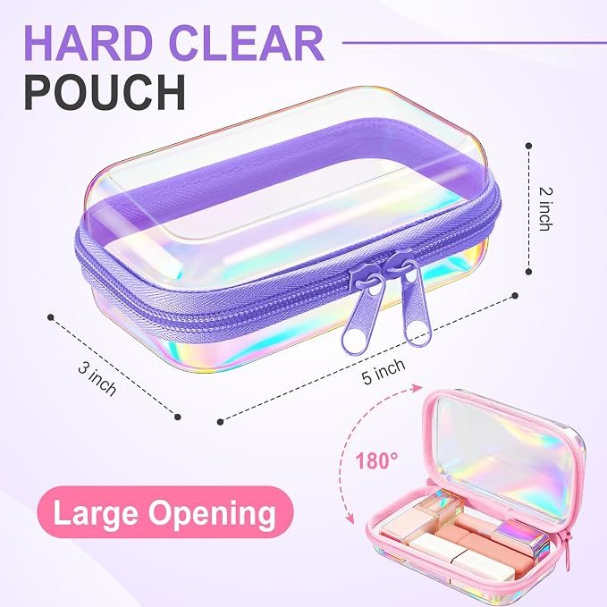 Sanwuta 6 Clear Hard Zipper Case,Holographic,5 X 3 X 2 Inch | Pencil Case Pouches ,Makeup Bag,Plastic Toiletry Diaper Bag ,Travel Toy Storage,Waterproof Organizer Bins - Image 2
