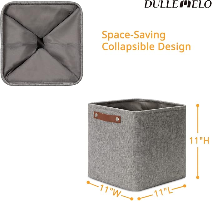 DULLEMELO 11 inch Cube Stroage Bins 4 Pack Small Grey Square Storage Baskets Cube Organizer, Linen Closet Organizers and Storage Baskets for Shelves Bedroom Storage - Image 2