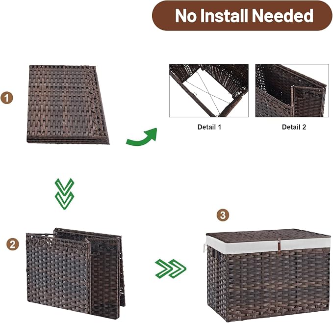240L Wicker Storage Basket with Lid, Handwoven Rattan Large Shelf Basket with Removable Liner, 63.5 Gallon Wicker Basket for Blanket, Storage Trunk with Handle for Closet, Bedroom, Livingroom, Brown - Image 7