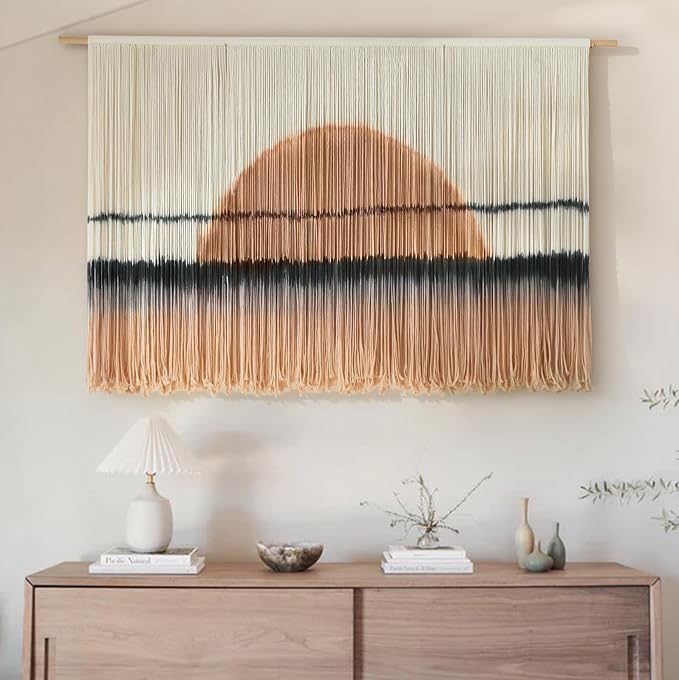 Macrame Wall Hanging Dip Dye Sunset Boho Wall Decor Fiber Art 57" W*35" L | Fiber Wall Art, Hand Dyed Wall Hanging, for Bedroom Living Room Office Dorm Room Accent, Aesthetic Home Style, Boho Decor - Image 4