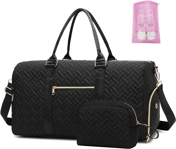 Duffle Bag for Travel, Weekender Bag with Shoe Compartment, Carry On Overnight Bag for Women with Toiletry Bag, Gym Bag with Wet Pocket, Hospital Bags for Labor and Delivery Beige by BAVERGE