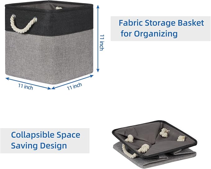 Temary Storage Baskets 4 Pack Fabric Storage Cubes Basket for Organizing, Collapsible Cloth Baskets with Handles for Shelves, Home, Closet (Black&Gray) - Image 7