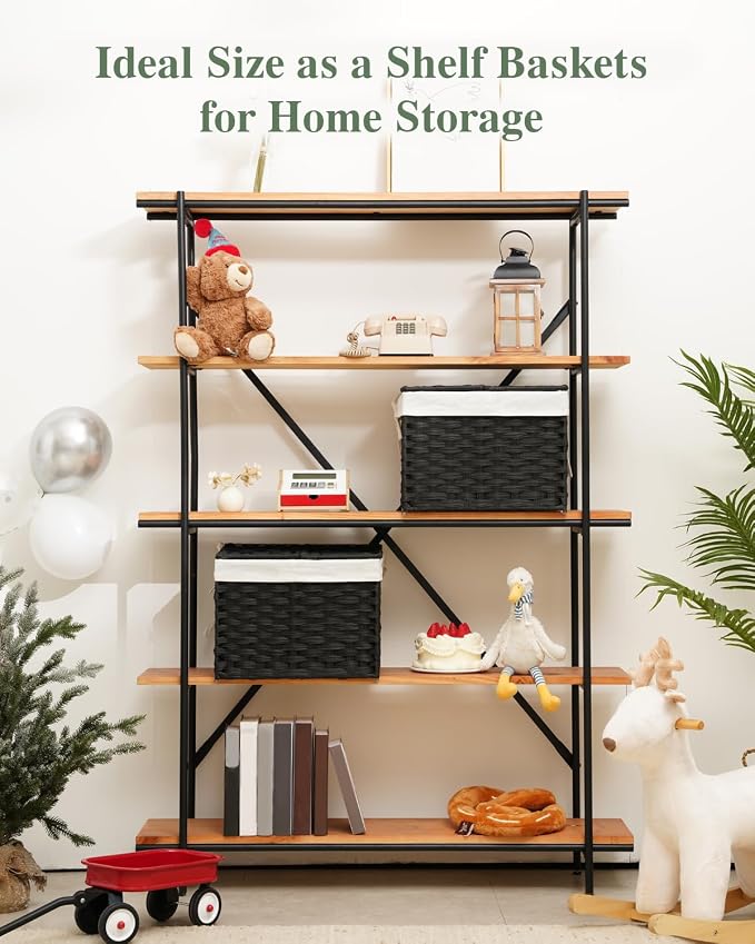 SETVSON Storage Basket with Lid, 2-Lid PE Rattan Storage Bin, Black | 9.2 Gal Decorative PE Rattan Furniture Look for Bedroom, 2 Separate Lids, 2 Liners with Divider for Apparel & Essentials - Image 7