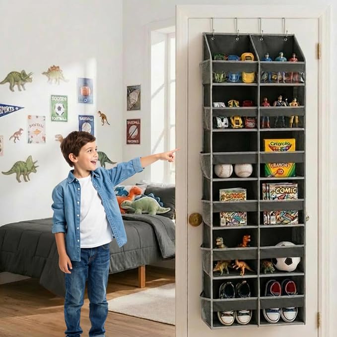Over the Door Organizer, 6-Tier XL, 100D Fabric, Dark Gray | Extra wide over the door organizer, 65 lb capacity, 12 side mesh pockets, heavy-duty 100D fabric, bedroom & nursery storage - Image 2