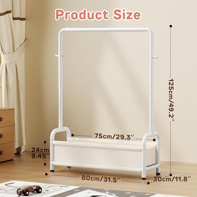 Kids Clothing Rack with Storage Shelf, Kids Dress Up Storage | for Coats, Small Baby Garment Rack for Hanging Clothes, Toddler Wardrobe Closet Organizer (Classic, White) - Image 7
