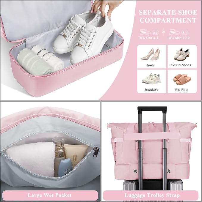 Gym Bag for Women, Personal Item Travel Bag with Shoes Compartment for Trip | Weekender Overnight Duffel Bag with Wet Pocket, Hospital Bag for Women Labor Delivery, Carry On Bag for Travel, Gym, Weekend - Image 4