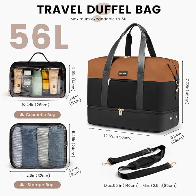 LOVEVOOK Weekender Bag for Women, Large Duffle Bag for Travel with 2 Packing Cubes, Carry on Overnight Bag with Shoe Compartment, Mom Hospital Bags for Labor and Delivery - Image 2