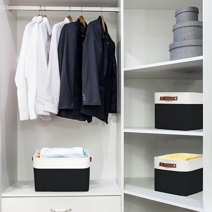 Storage Bins Large Fabric Storage Baskets for Shelves 3 Pack, Decorative Linen Closet Baskets with Handles for Organizing, Shelf, Clothes, Home, Office, 15x11x9.5Inches (Black&White) - Image 2
