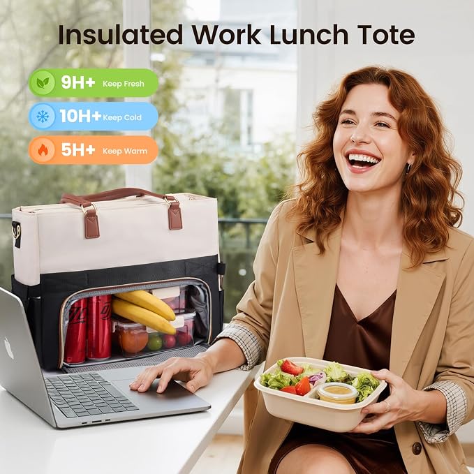 LOVEVOOK Insulated Lunch Tote Bag for Women, Large Capacity Work Bag with Large Cup Holder, Teacher Nurse Tote with Multi Pockets, Water Resistant Laptop Bag for Travel, College, Daily, 15.6 Inch - Image 3