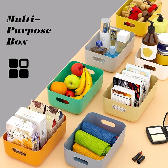 OWill 7 Pack Plastic Storage Bins, 4.2L Small Organizer Baskets with Handles, Pantry Cabinet Bathroom Classroom Storage Containers, Colorful Shelf Bins for Home Kitchen Closet Organization - Image 6