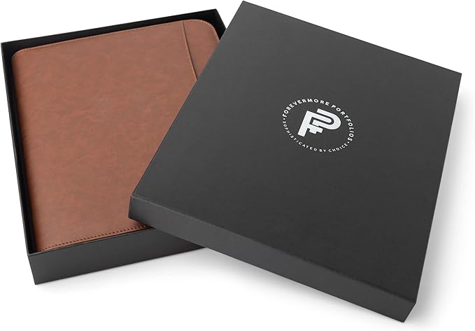 Forevermore Portfolio Binder, Slim No Ring, Zipper, Vegan Leather, Brown - Image 2