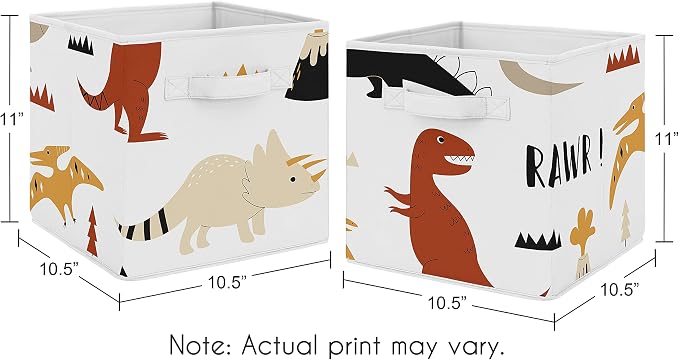 Sweet Jojo Designs Mod Dino Foldable Fabric Storage Cube Bins Boxes Organizer Toys Kids Baby Children - Set of 2 - Orange Tan Rust Taupe Mustard Yellow Beige Brown Black Modern Dinosaur Boho Dinosaurs - Image 3
