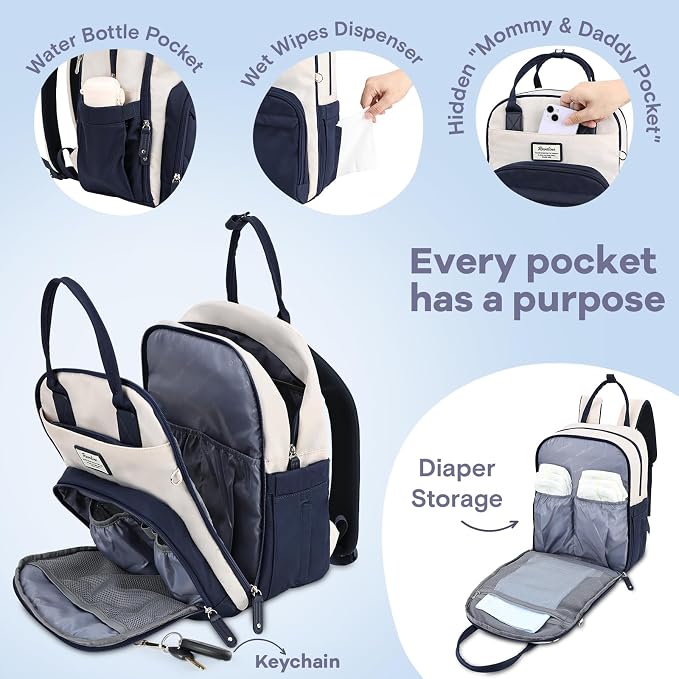 RUVALINO Baby Diaper Bag Backpack with Changing Pad, Baby Shower Gifts | Baby Essentials, Waterproof Travel Baby Bags for Mom Dad Girl Boy, Insulated Bottle Holders, Pacifier Case, Large Capacity - Image 5