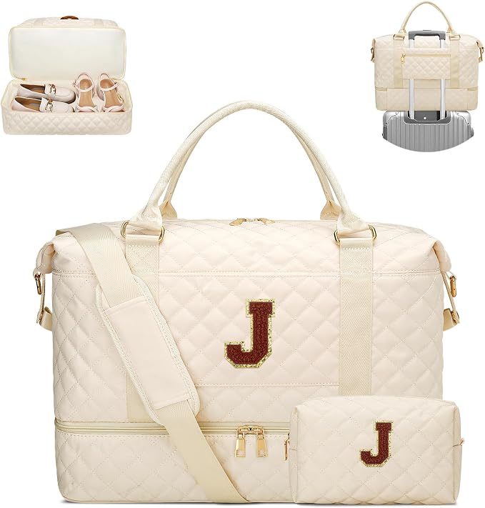 Gift for Teenager Girls Travel Weekend Duffle Bag(Beige,J) | Travel Gifts for Women-Overnight Bags with Toiletry Bag-Weekender Bags with Shoe Compartment for Travel by Unknown
