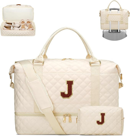 Gift for Teenager Girls Travel Weekend Duffle Bag(Beige,J) | Travel Gifts for Women-Overnight Bags with Toiletry Bag-Weekender Bags with Shoe Compartment for Travel by Unknown