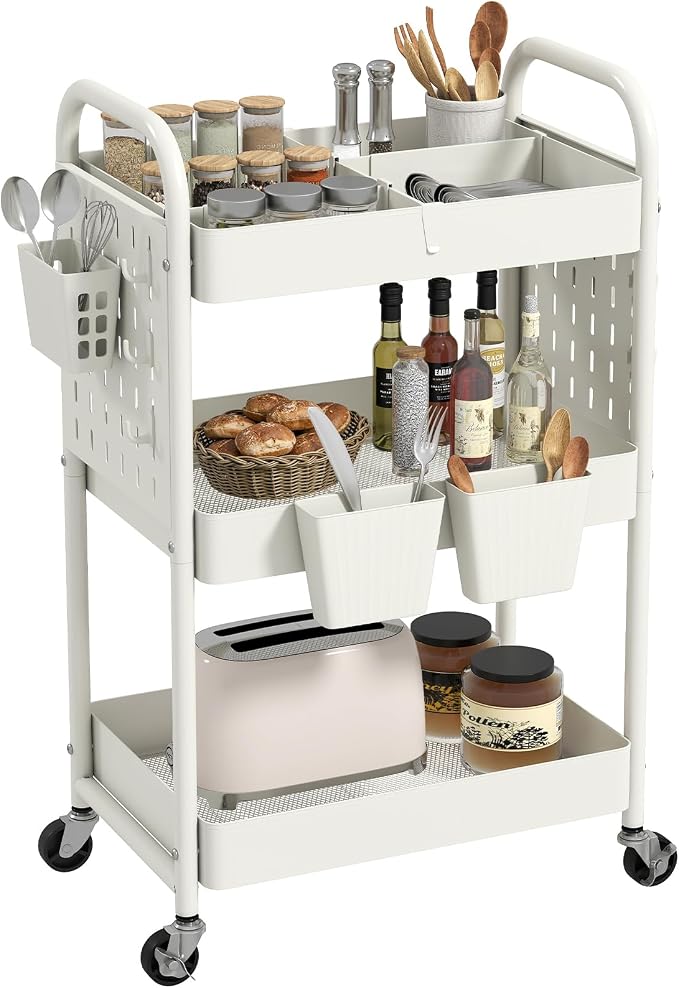 danpinera Craft Cart, Black Rolling Cart with Retractable Dividers & DIY Pegboards for Kitchen, Bedroom, Laundry by danpinera