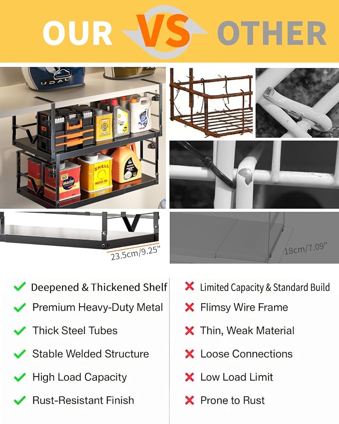 PrueBox Under Shelf Storage Basket Organizer Adjustable Heavy Duty Hanging | Fit 1-2.17"Thick Shelves Solid Metal Panel Knob Lock Under Cabinet Shelf for Kitchen LaundryRoom Closet RV Bookshelf Pantry - Image 4