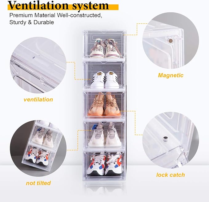 Attelite 6 Pack Large Plastic Stackable Shoe Containers + XXX-Large Clear Boot & Shoe Storage Box - Image 5