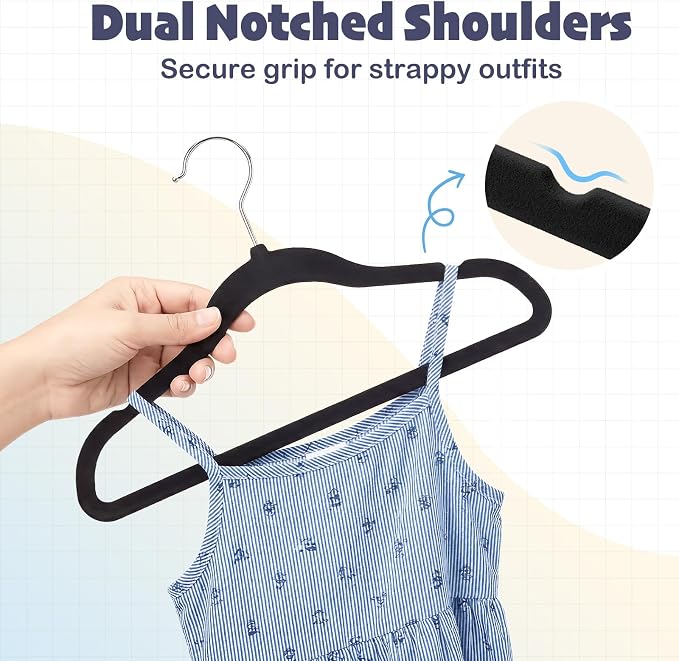 HOUSE DAY 11 Inch Black Velvet Baby Hangers 20 Pack, Premium Kids Hangers | Hanger for Children Infant & Toddler Clothes, Durable Non Slip Baby Felt Hanger for Closet, Ideal for Everyday Use - Image 7