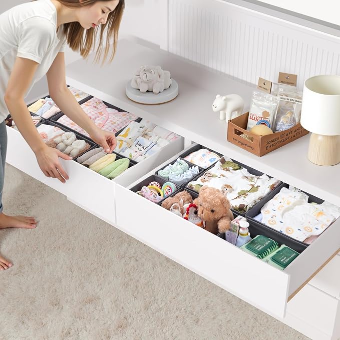 14 Pack Drawer Organizer for Clothes Dresser Organizer for Nursery-Perfect Baby Cloth Organizer and Storage General Nursery Organization or Dresser Drawer Organizer Bins Foldable Washable Grey - Image 6