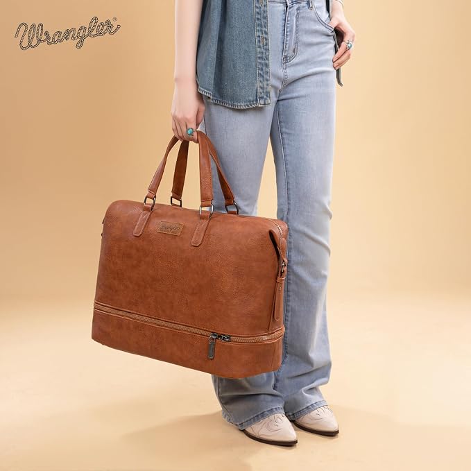Wrangler Travel Duffel Bag Carry On Overnight Bag with Shoe Compartment Weekender Bag for Women WG253-5110BR - Image 6