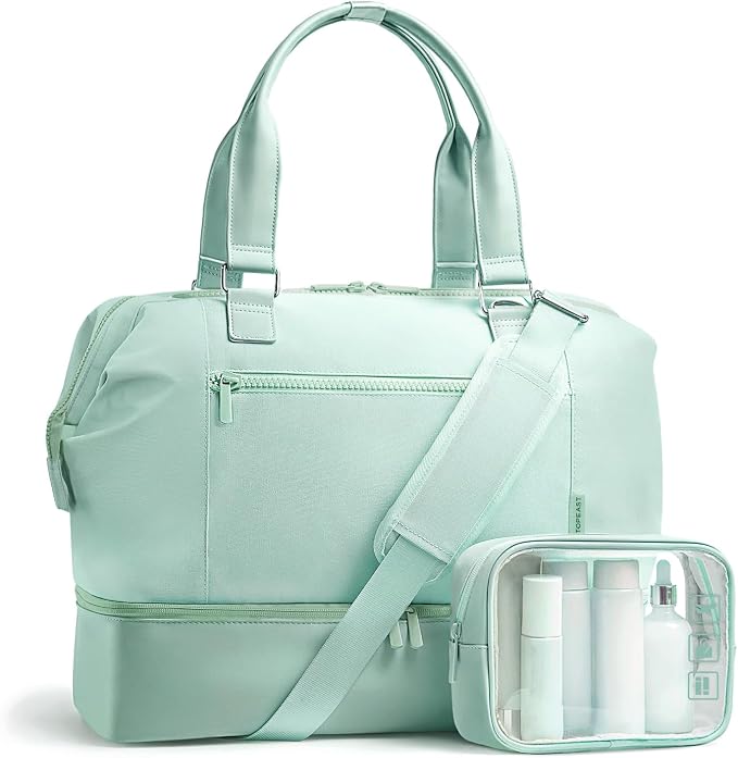 Travel Duffle Bag for Women, 40L Weekender Bags Airline Approved Carry On with Shoe Compartment & Waterproof Wet Pocket, Durable Nylon Weekender Overnight Bag for Travel, Gym, Business Trip, Green by TOPEAST