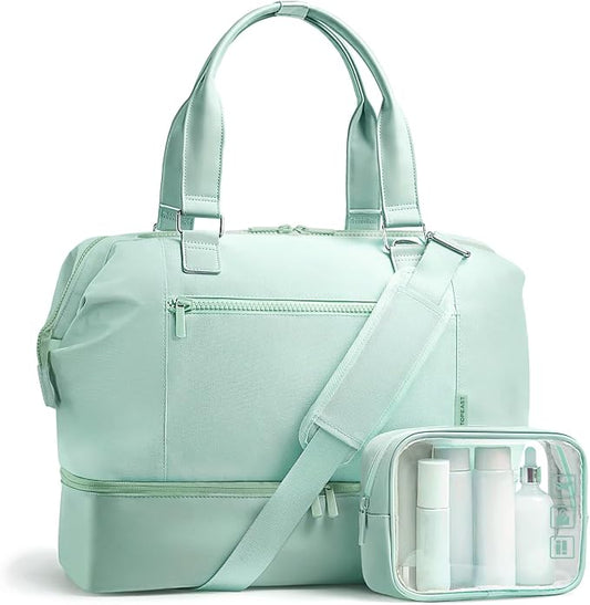 Travel Duffle Bag for Women, 40L Weekender Bags Airline Approved Carry On with Shoe Compartment & Waterproof Wet Pocket, Durable Nylon Weekender Overnight Bag for Travel, Gym, Business Trip, Green by TOPEAST