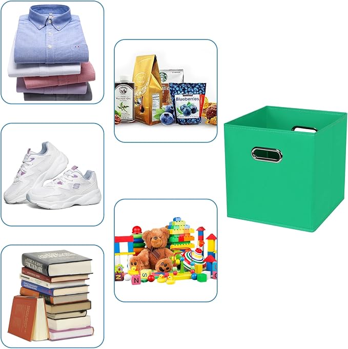 Black Fabric Cubby Storage Bins,13x13x13 Inches,Cube Organizer Bin Foldable Storage Boxes with Dual Handles Fabric Organizer Box and collapsible Storage basket,Set of 3,Green - Image 3