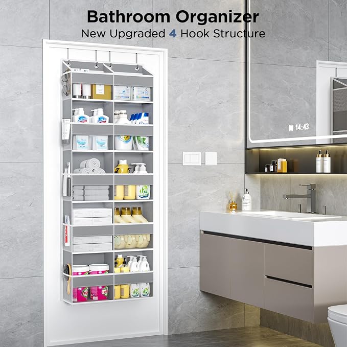 2 Pack 5-Tier Over The Door Organizer with 10 Side Mesh Pockets & Clear Windows, 80 lbs Weight Capacity Hanging Storage for Bathroom, Bedroom, Nursery, Kitchen, Organize Shoes, Diapers(Grey) - Image 7