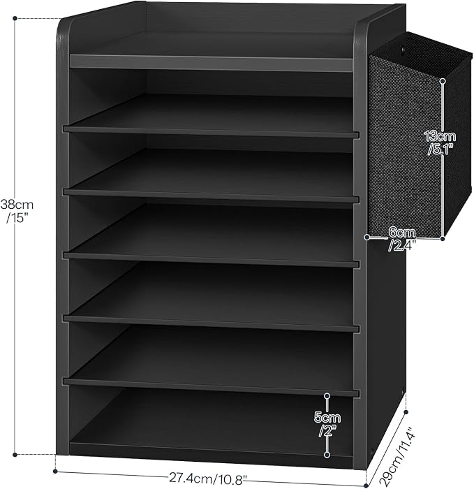 HOOBRO Adjustable Countertop Mail Sorter, 6 Tier Wooden Paper Organizer, Vertical Literature Organizer with Side Storage, Office Mailbox Cubbies, Classroom Mailbox, for Home, Office, Black BB34WF01 - Image 2