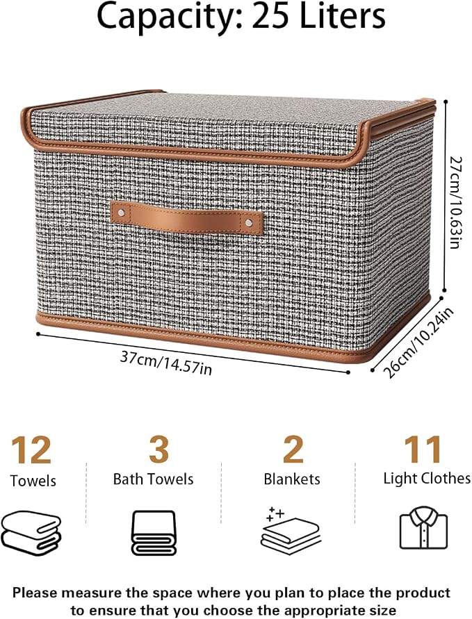 Tuza 2 Pack Storage Bins with Lids, Collapsible Closet Organizer Container, Fabric Organizer Box with Handles, Decorative Storage Boxes with Lids for Organizing Clothes, Blanket, Light Grey, Medium - Image 2