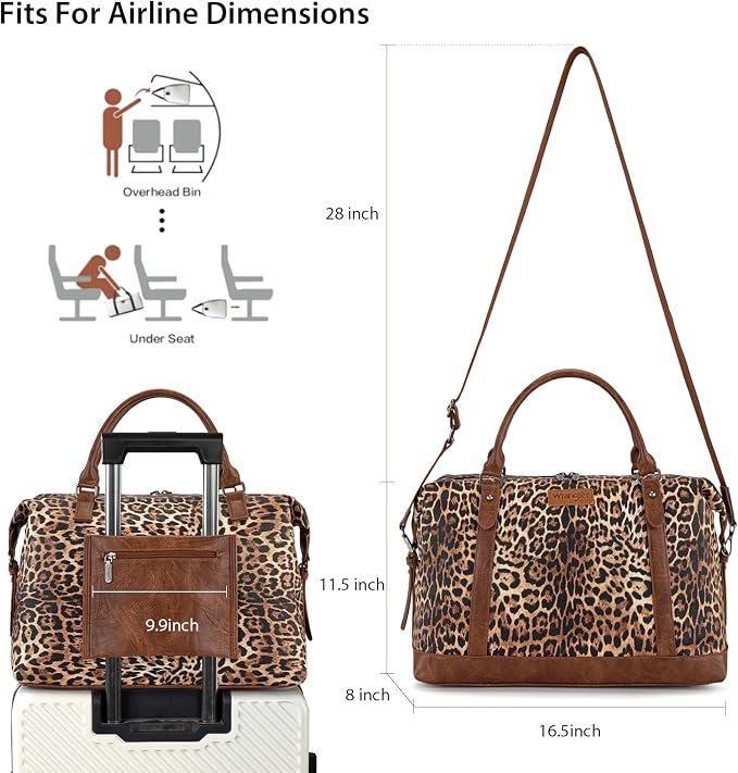 Wrangler Duffel Bag Large Travel Weekender Bag for Women Waterproof Carry on Overnight Bag for Gym,Trips,Weekends,Leopard Brown - Image 3