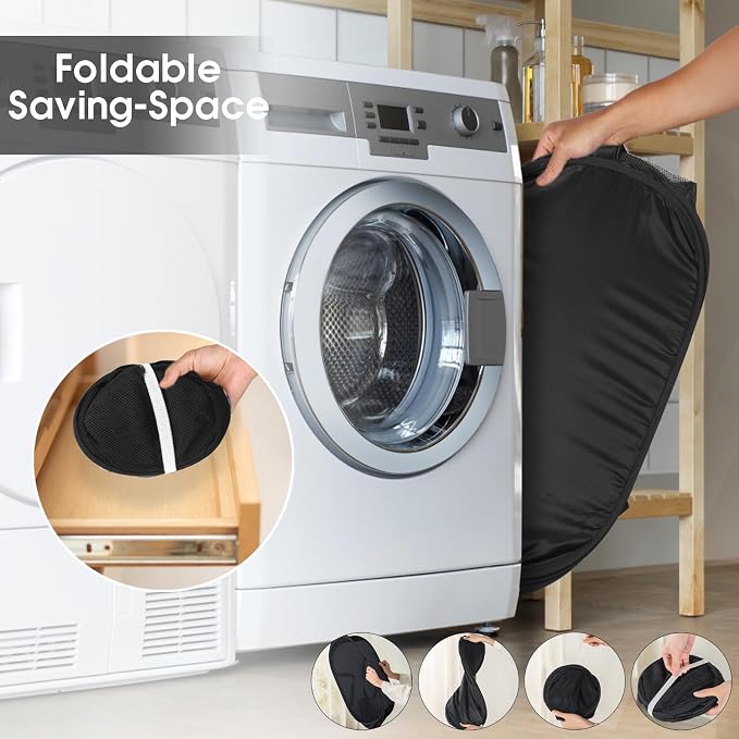 Sturdy Collapsible Laundry Baskets- Pop Up Laundry Hampers with Handy Pocket, Foldable Clothes Hamper with Reinforced Carry Handles for Laundry, Bathroom, Kids Room, Dorm or Travel Black - Image 7