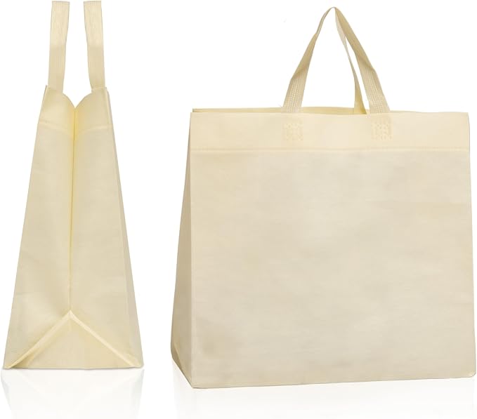 Simply Cool 50 Pack Reusable Grocery Bags, Medium Tote Bags Bulk, Cream | 12.6"x6.3"x11.8" Heavy Duty Non-woven Custom Shopping Bags with Handles, Foldable, Washable for Retail and Commercial use - Image 3