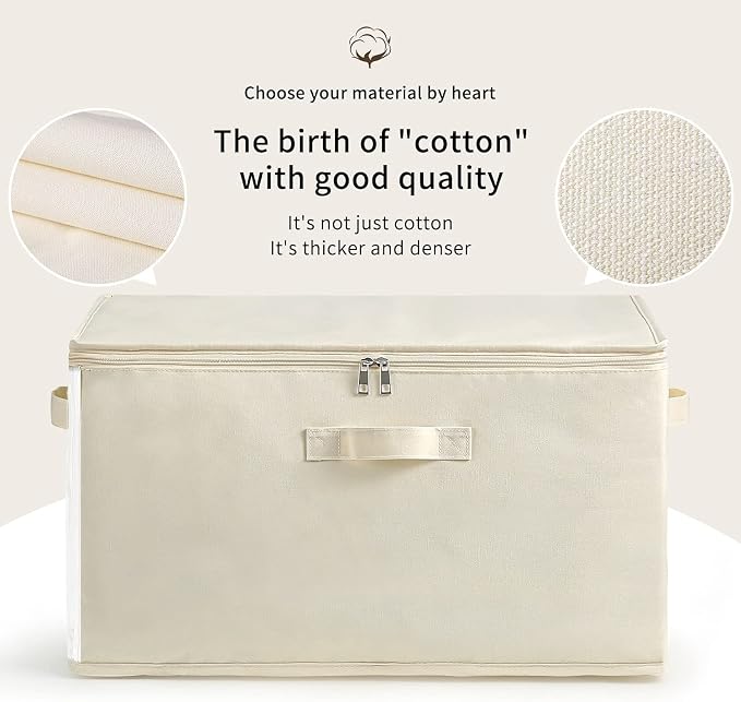 3 Pack Canvas Comforter Storage Bags for Clothes & King Comforters, Natural | 70L Capacity, Dual Zippers, Three Reinforced Handles, Foldable Canvas Design for Comforters, Blankets and Seasonal Clothing - Image 4