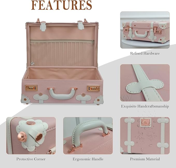 Unitravel Baby Keepsake Case, 18" Handmade Memory Storage Box, Newborn Keepsake Box, Vintage Suitcase for Baby Shower, Baptism, Naming Ceremony or Birthday (Pink) - Image 6