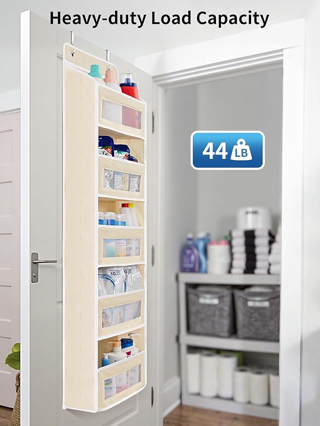 JARLINK Over the Door Organizer for Bedroom, Pantry Bathroom, 5 Shelf Beige | Anti-Tilt Design, 44 lb Load Capacity, Hanging Door Organizer with 5 Large Capacity Pockets, Behind Door Storage for Nursery - Image 6
