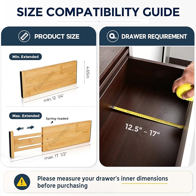 Fabsome Dresser Drawer Organizers 6 Pack, 4.65'' High Adjustable from 12.5-17‘’ Bamboo Drawer Dividers for Clothing Baby Clothes, Wooden Separators for Dresser Nursery Organization with Soft Foam Ends - Image 6