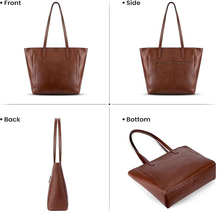 befen Vintage Genuine Leather Work Tote Bag for Women, Tote Bag with Zipper | Large Tote Bag with Zipper Leather Purse and Handbags with Compartment, Vintage Genuine Leather Work Tote Bag for Women - Image 9