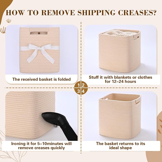 13 Inch Storage Cubes, 3 Pack Cube Storage Bins for Organizing, Cotton Rope Woven Baskets for Shelves, Bathroom, Kids Room, Closets, Baby Nursery - Image 7